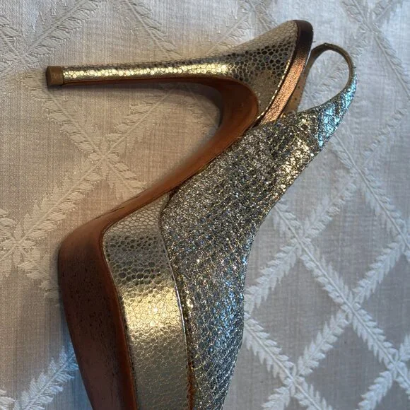 Jimmy Choo Champagne /Gold PlatformGlitter Shoes-
